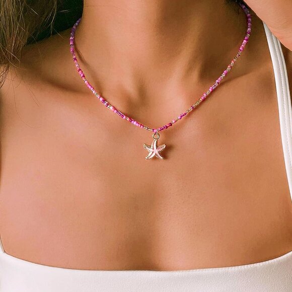 Bohemian Beaded Necklace for Women Starfish Pendant Choker Beach Jewelry - Picture 2 of 6